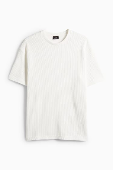 Uomo - T-shirt in maglia - relaxed fit - a coste - bianco