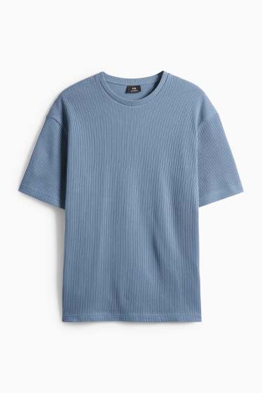 Uomo - T-shirt in maglia - relaxed fit - a coste - blu