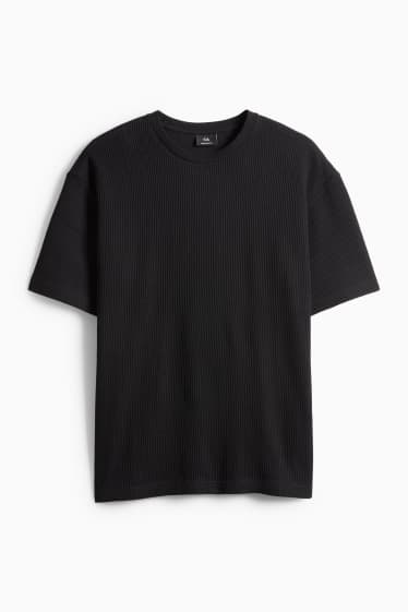 Uomo - T-shirt in maglia - relaxed fit - a coste - nero
