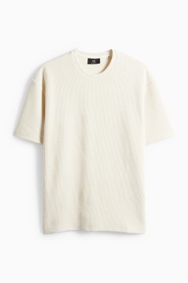 Uomo - T-shirt - relaxed fit - tessuto tramato - crema