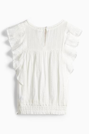 Kinder Mädchen - Musselin-Bluse - strukturiert - weiß