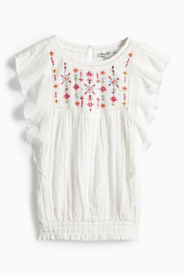 Kinder Mädchen - Musselin-Bluse - strukturiert - weiß