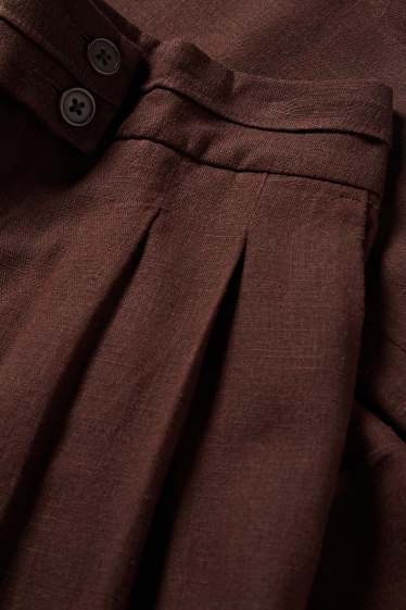Women - Cloth trousers with linen content - mid-rise waist - loose fit - dark brown