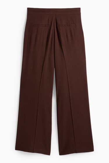 Women - Cloth trousers with linen content - mid-rise waist - loose fit - dark brown