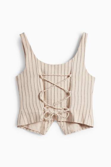 Women - Waistcoat - slim fit - pinstripes - beige