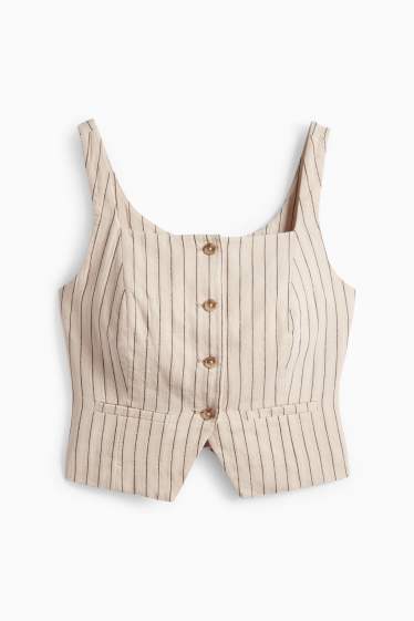 Women - Waistcoat - slim fit - pinstripes - beige