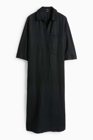Women - Dress - straight fit - linen blend - black
