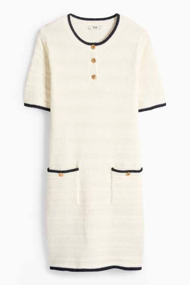 Femei - Rochie din tricot - structurată - albastru închis / alb-crem