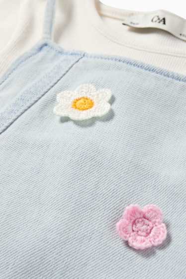 Copii - Fete - Floare - set - tricou cu mânecă scurtă și rochie din denim - 2 piese - albastru / alb