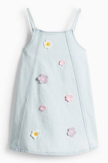 Copii - Fete - Floare - set - tricou cu mânecă scurtă și rochie din denim - 2 piese - albastru / alb