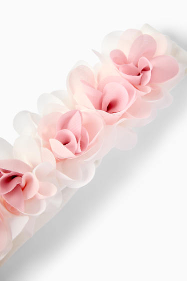 Baby Mädchen - Blümchen - Baby-Haarband - weiss / rosa