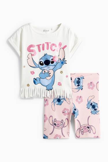 Copii - Fete - Lilo & Stitch - set - tricou cu mânecă scurtă și pantaloni de ciclism - 2 piese - alb / roz