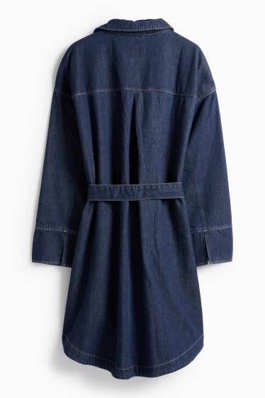 Femmes - Robe-tunique en jean à col V - bleu foncé
