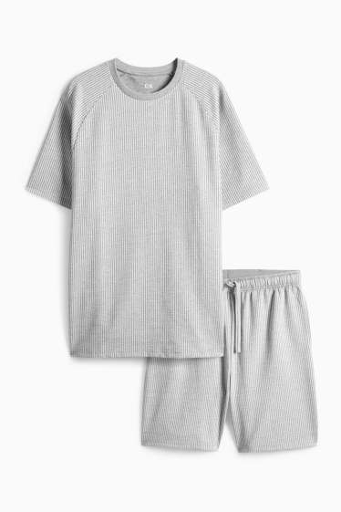 Herren - Shorty-Pyjama - gestreift - grau