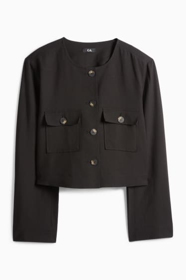 Femmes - Blazer court en lin mélangé - slim fit - noir