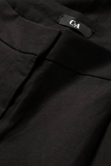 Femei - Pantaloni office cu conținut de in - talie înaltă - wide leg - negru