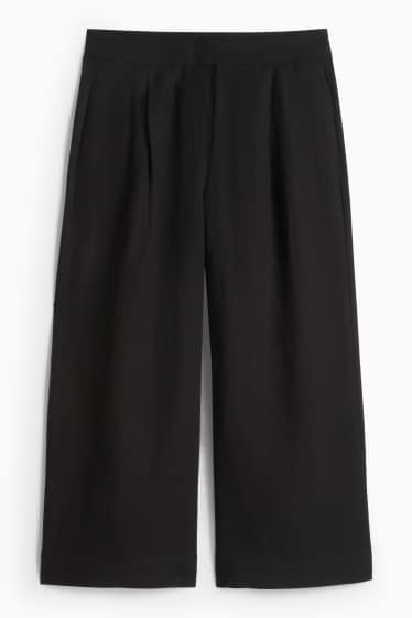 Femei - Pantaloni office cu conținut de in - talie înaltă - wide leg - negru