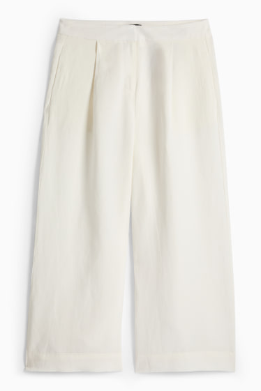 Femei - Pantaloni office cu conținut de in - talie înaltă - wide leg - alb-crem