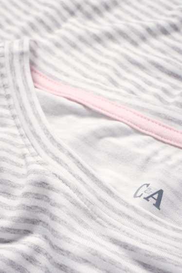 Dames - Shortama van viscose - gestreept - lichtgrijs