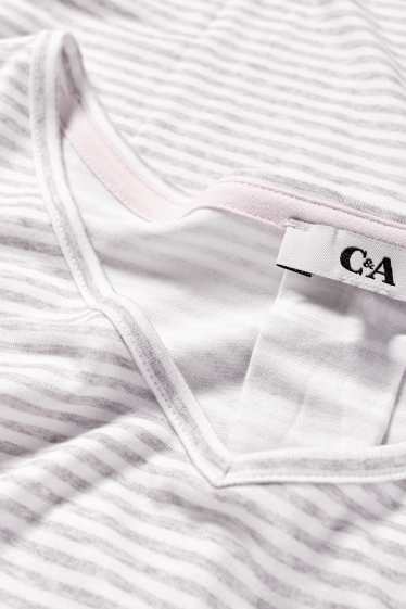 Dames - Pyjama van viscose - gestreept - lichtgrijs