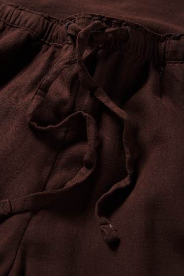 Damen - Stoffhose mit Leinen-Anteil - High Waist - Wide Leg - dunkelbraun