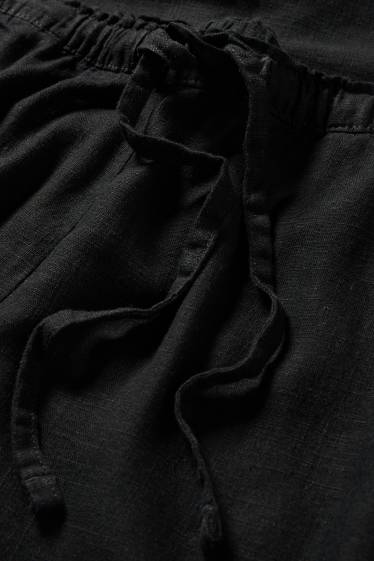 Women - Cloth trousers with linen content - mid-rise waist - loose fit - black