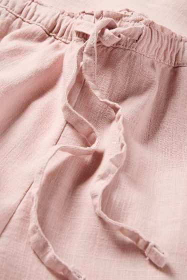 Women - Cloth trousers with linen content - mid-rise waist - loose fit - rose