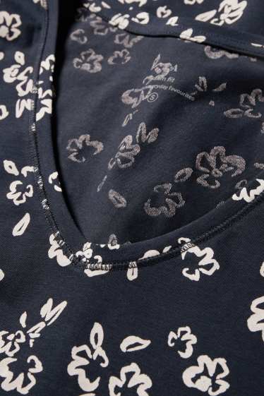 Dona - Samarreta de màniga curta amb el coll en punta - slim fit- de flors - blau fosc