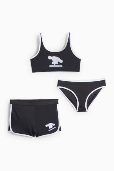 Děti - dívky - Cinnamoroll - souprava - bikiny a koupací šortky - 3dílná - černá