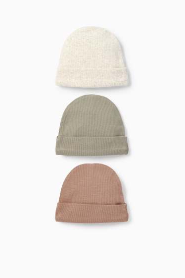 Bebeluși - băieți - Multipack 3 buc. - căciulă bebeluși - reiată - maro / alb-crem