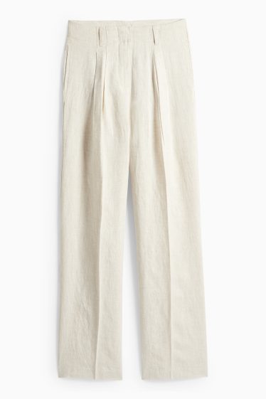 Femmes - Pantalon de lin - high waist - wide leg - beige