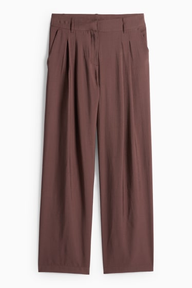 Dona - Pantalons de tela - mid waist - wide leg - marró fosc