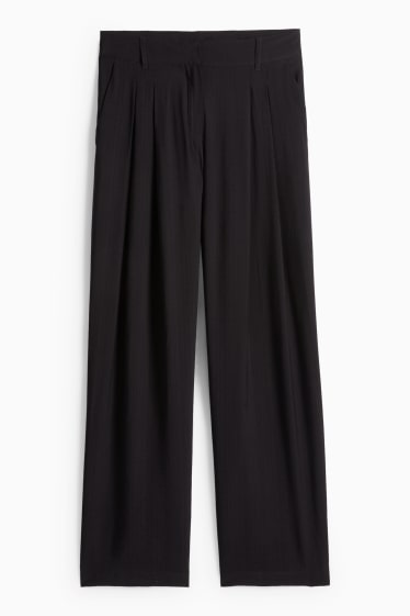 Women - Cloth trousers - mid-rise waist - wide leg - black