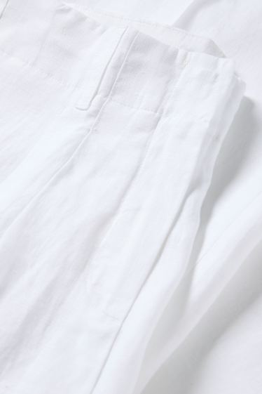 Women - Linen trousers - high waist - wide leg - white