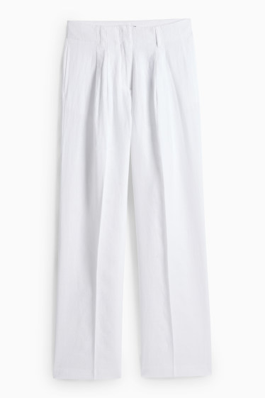 Women - Linen trousers - high waist - wide leg - white