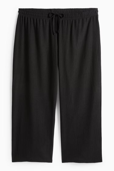 Women - Jersey trousers - mid-rise waist - wide leg - textured - black