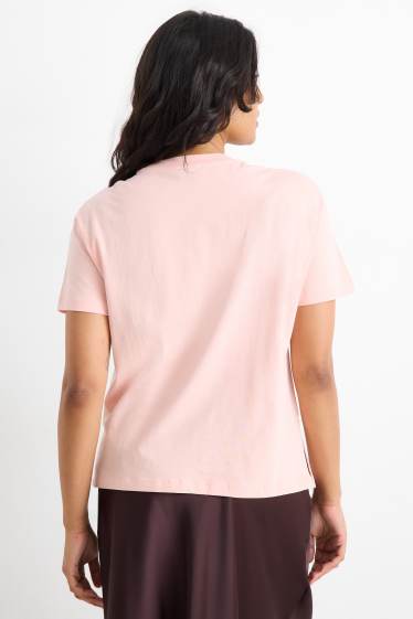 Damen - T-Shirt mit Strasssteinen - Relaxed Fit - rosa