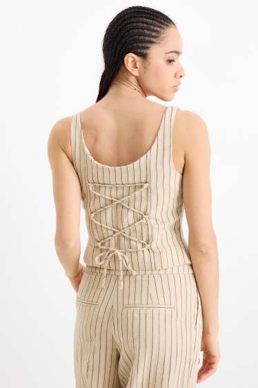 Women - Waistcoat - slim fit - pinstripes - beige