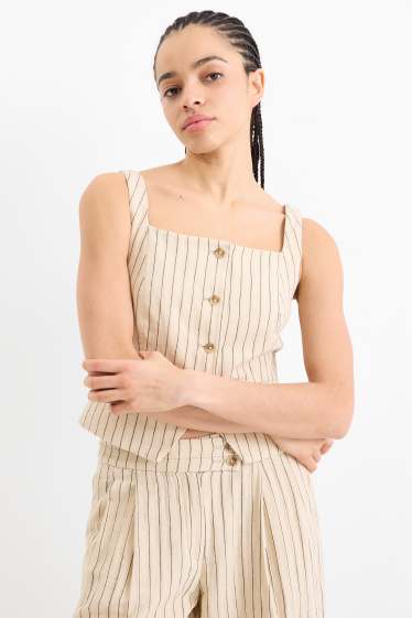Women - Waistcoat - slim fit - pinstripes - beige