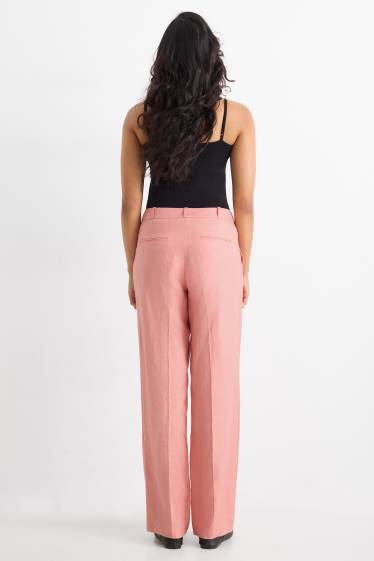 Femmes - Pantalon de bureau en lin - mid waist - regular fit - rose