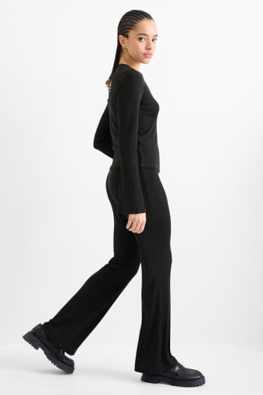 Dames - Flared legging - ribstof - donkergrijs