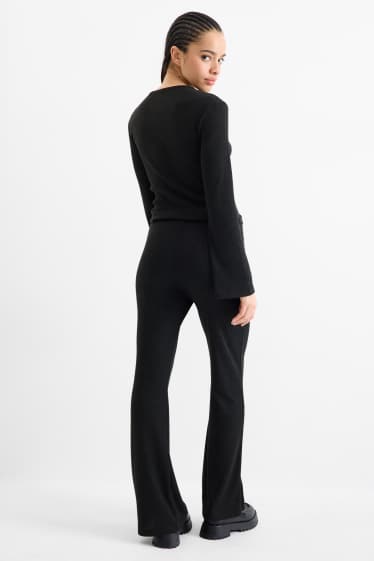 Dames - Flared legging - ribstof - donkergrijs