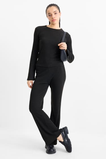 Dames - Flared legging - ribstof - donkergrijs