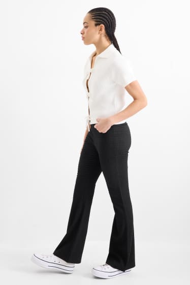 Damen - Flared Leggings - strukturiert - schwarz