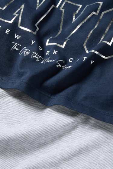 Kinder Mädchen - NYC - Set - Kurzarmshirt und Kleid - 2 teilig - Glanz-Effekt - hellgrau / dunkelblau