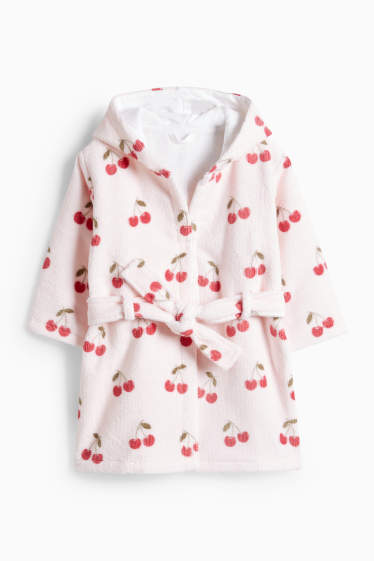 Miminka - dívky - Třešně - froté župan s kapucí pro miminka - růžová