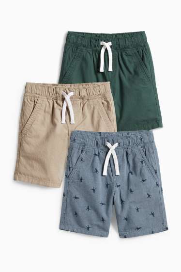Enfants garçons - Lot de 3 - dinosaures - bermudas - vert / beige