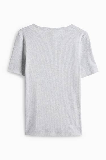 Donna - T-shirt - slim fit - a coste - grigio chiaro