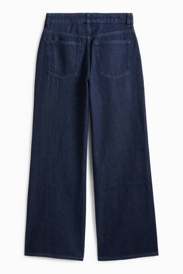Women - Wide leg jeans - mid-rise waist - dark blue