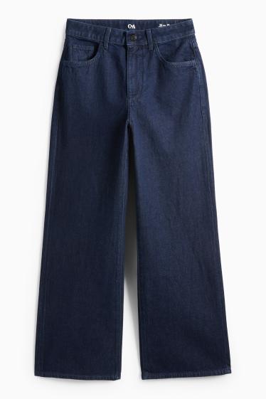 Women - Wide leg jeans - mid-rise waist - dark blue